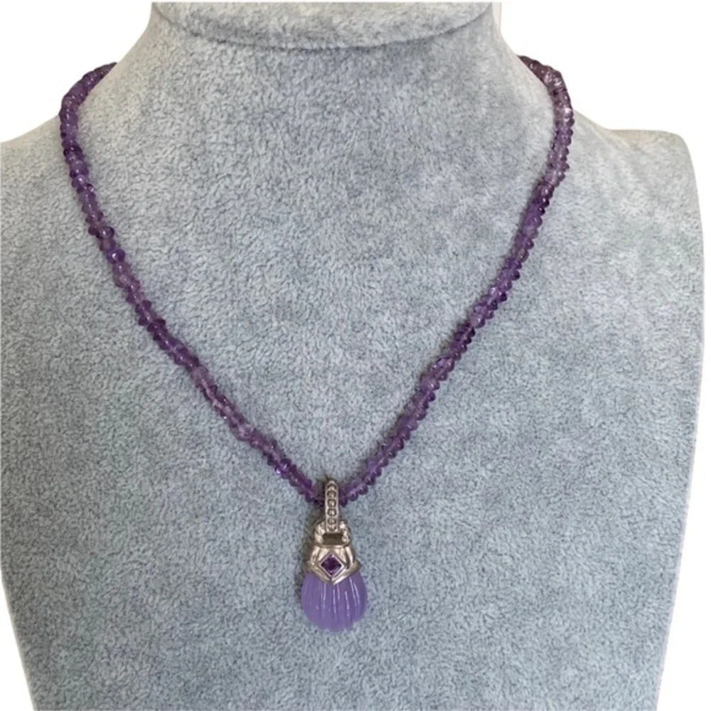 Judith Ripka 925 Sterling Silver Purple Amethyst Beaded Medallion Cord Necklace